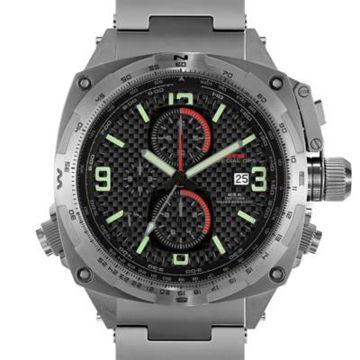 Крупные элитные мужские часы с хронографом MTM SILVER COBRA 44 (Carbon Black Lumi)