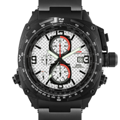 Крупные ударопрочные мужские часы для летчиков с хронографом и будильником MTM BLACK COBRA 44 (Carbon Silver)